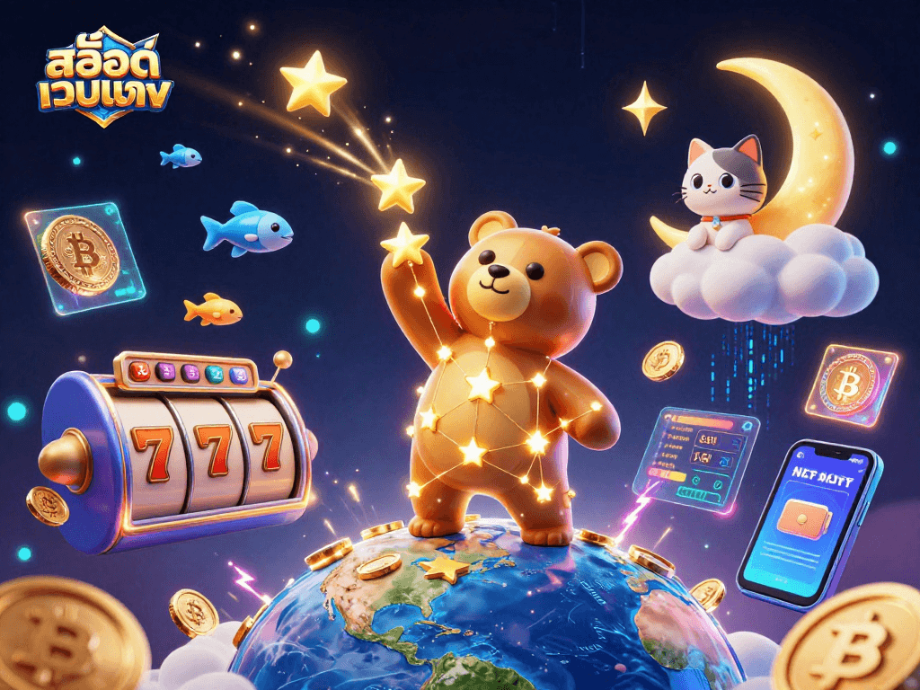 Play exciting slot games and win with สล็อตเว็บตรง featuring constellation bear and crypto elements.
