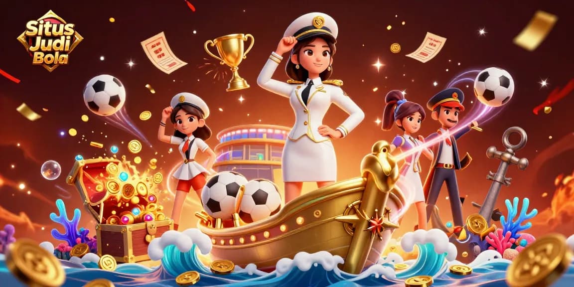 Situs Judi Bola offers an exciting experience with sports betting elements in a vibrant 3D scene.