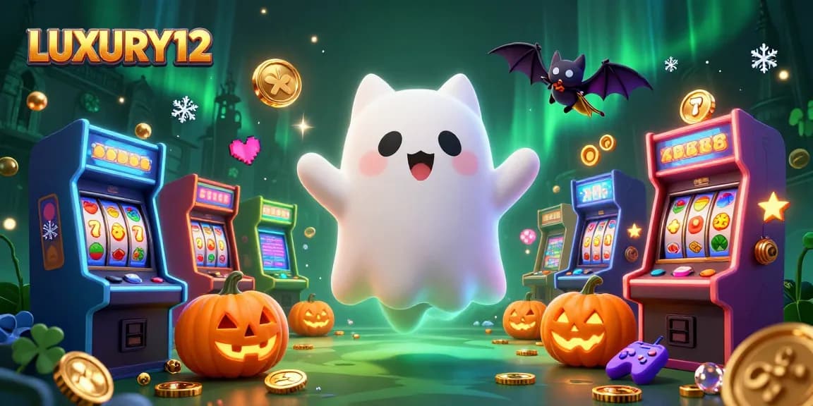 Experience excitement at LUXURY12 with a vibrant casino scene featuring playful characters and dynamic gaming elements.
