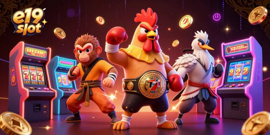 Experience e19 slot excitement with colorful characters and dynamic game elements illuminating the scene.