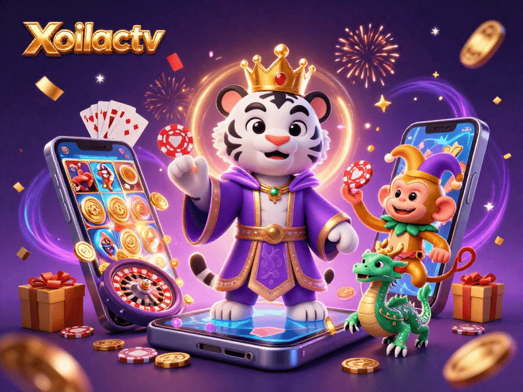 Xoilactv invites gamblers to immerse in vibrant casino fun, featuring an extravagant ensemble of characters amidst dynamic game elements.