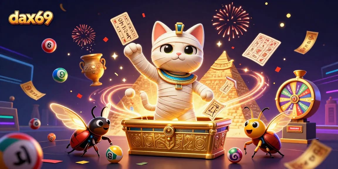 Menggandakan kesenangan bermain di dax69 dengan karakter kucing mummy Mesir yang dramatis dan elemen kasino yang meriah.
