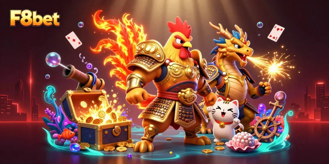 Engage in exciting gameplay with F8bet, featuring dynamic characters and rich casino elements in a captivating scene.