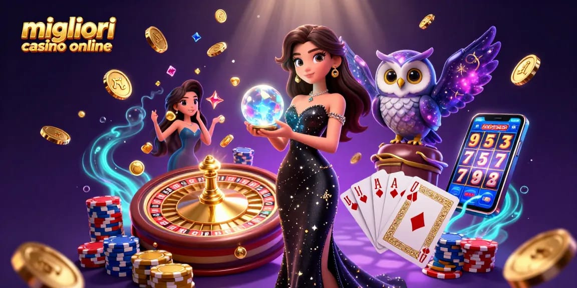 Interagisci con la scena dei migliori casino online piena di elementi e personaggi vivaci del casinò.