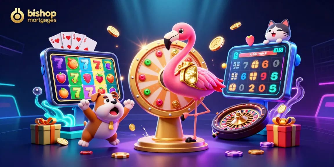 Spin winning reels and claim prizes on bishopmortgages in a vibrant casino illustration