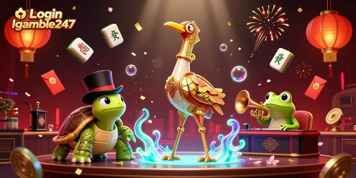 Win big and enjoy safe betting with Login Igamble247, featuring vibrant casino-themed characters and elements.