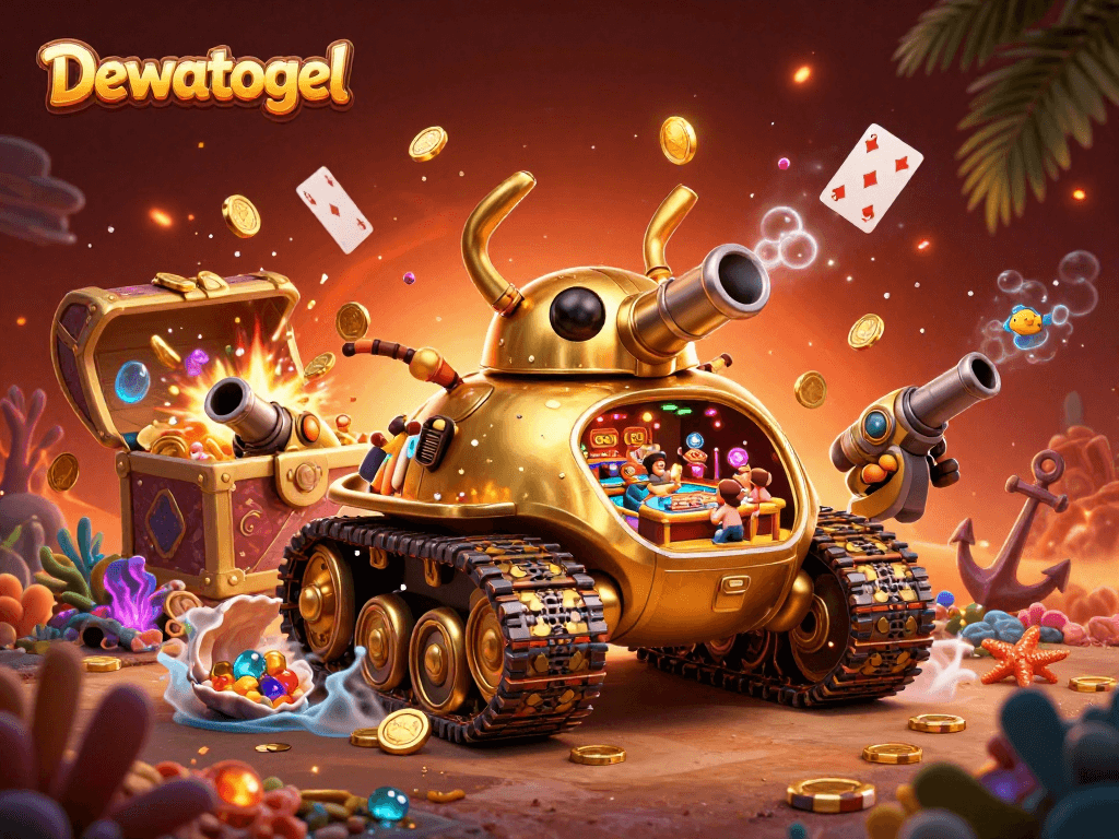 Dewatogel menghadirkan ilustrasi kasino yang memukau dengan tank keong emas dan elemen permainan yang kaya.