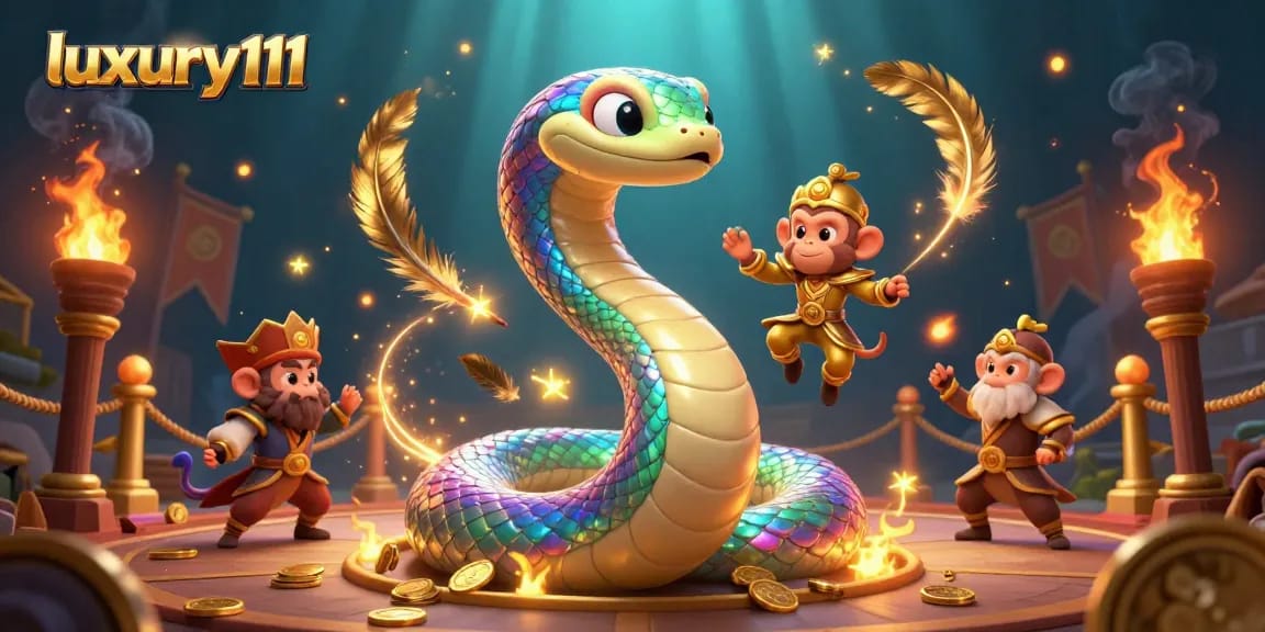 Engage in exciting gameplay with luxury111's mobile casino experience featuring vibrant creatures and gold elements.