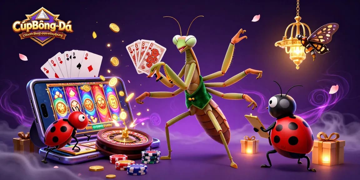 CúpBóngĐáThếGiớiCácượcbóngđánữứngdụng showcases vibrant casino action with a 3D mantis card sharp and ladybug pit boss.