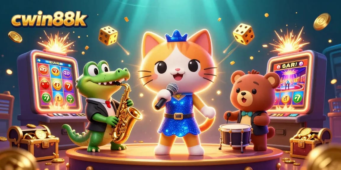 Experience the excitement of cwin88k with vibrant casino-themed characters and elements in 3D.