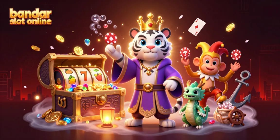 Memainkan judi di bandar slot online dengan simbol buah dan jackpot berwarna-warni.