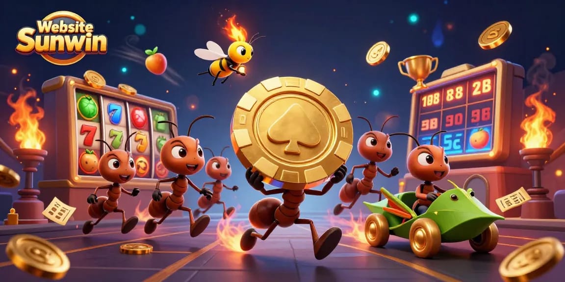 Engaging scene depicting ants orchestrating a heist at Website Sunwin, featuring a golden poker chip heist.
