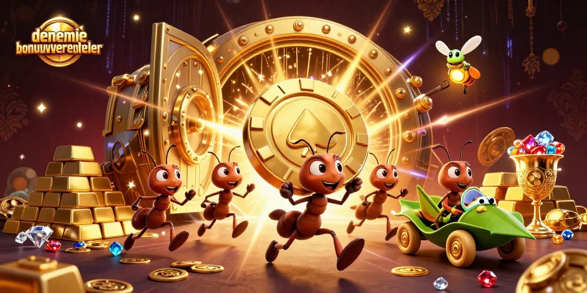 Ants carry a giant poker chip in a vibrant casino heist scene at denemebonusuverensiteler.