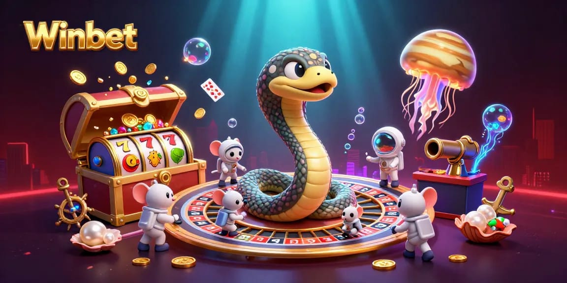 Winbet-themed cartoon illustration with astronauts betting on a cosmic roulette wheel in an exciting casino setting.