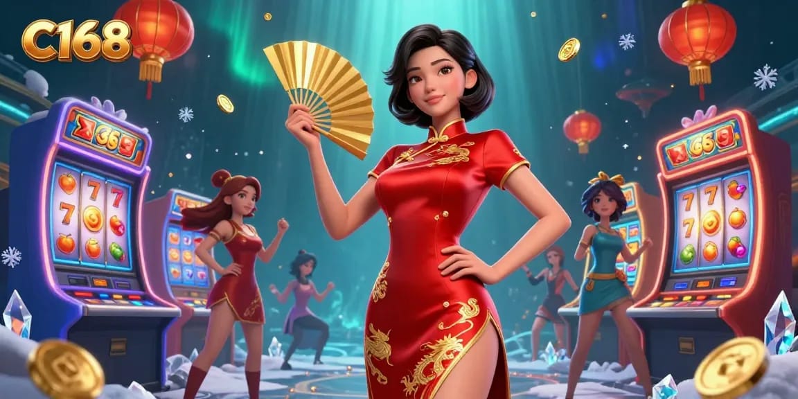Experience the thrill of C168 with vibrant slot machines and a captivating Asian allure.