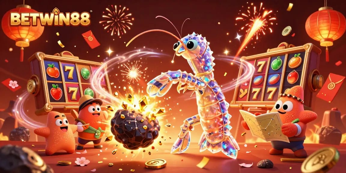 Experience the excitement of BETWIN88 with dynamic gameplay in a vibrant 3D casino illustration.