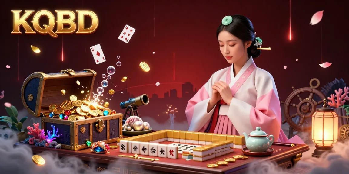 KQBD showcases an elegant Asian woman in hanbok amidst dynamic casino elements and vibrant treasures.