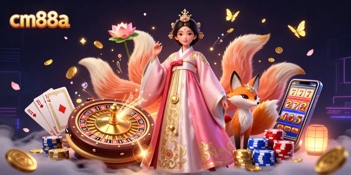 Engage with cm88a's thrilling casino experience featuring a vibrant Asian woman and lucky fox.