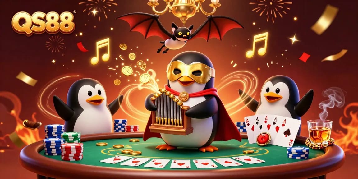 Experience thrilling moments at QS88 with a lively 3D casino scene showcasing poker action and excitement.