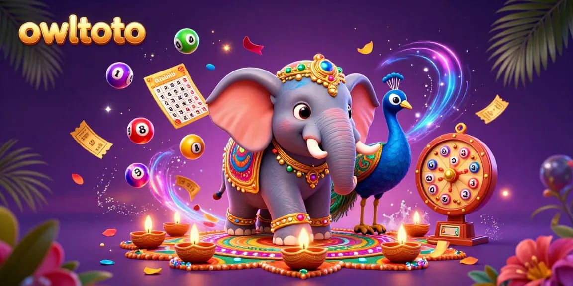 Engage with owltoto's vibrant lottery experience featuring an elephant and colorful game elements.