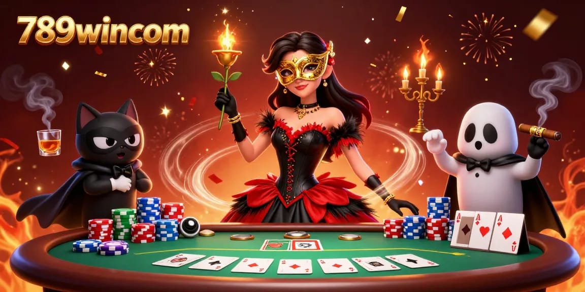 Experience thrilling action at 789wincom with a stunning casino illustration featuring dynamic scenes of poker.