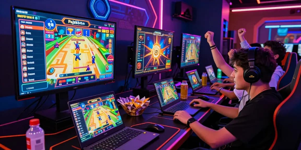 Pajaktoto online gaming experience with players enjoying slots and vibrant visuals, showcasing community engagement.