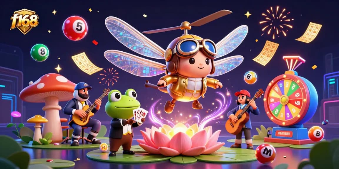 Experience the excitement of f168 with a lively casino scene filled with vibrant characters and gambling elements.