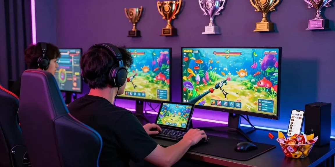 Exciting gameplay at 78win, a vibrant fish shooting game setting with colorful graphics and a focused player.