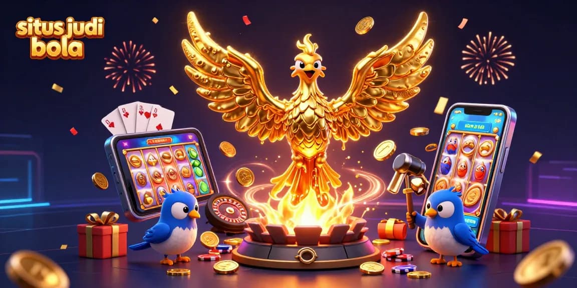 Experience the excitement of situs judi bola with a vibrant 3D illustration showcasing sports and casino themes.