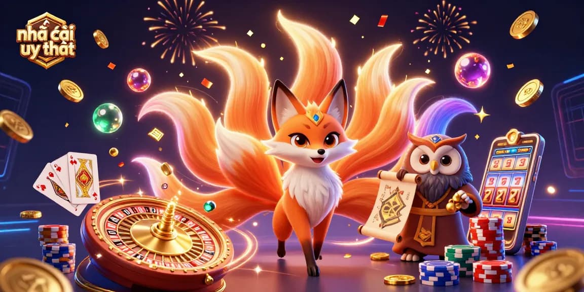 Engage with nhà cái uy tín in a vibrant, dynamic casino scene featuring colorful characters and gaming elements.
