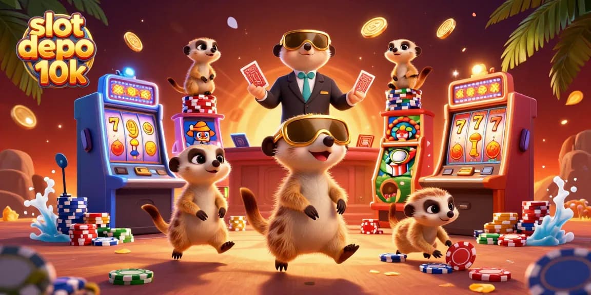 Experience jackpot excitement with slot depo 10k featuring playful meerkats in vibrant casino action.