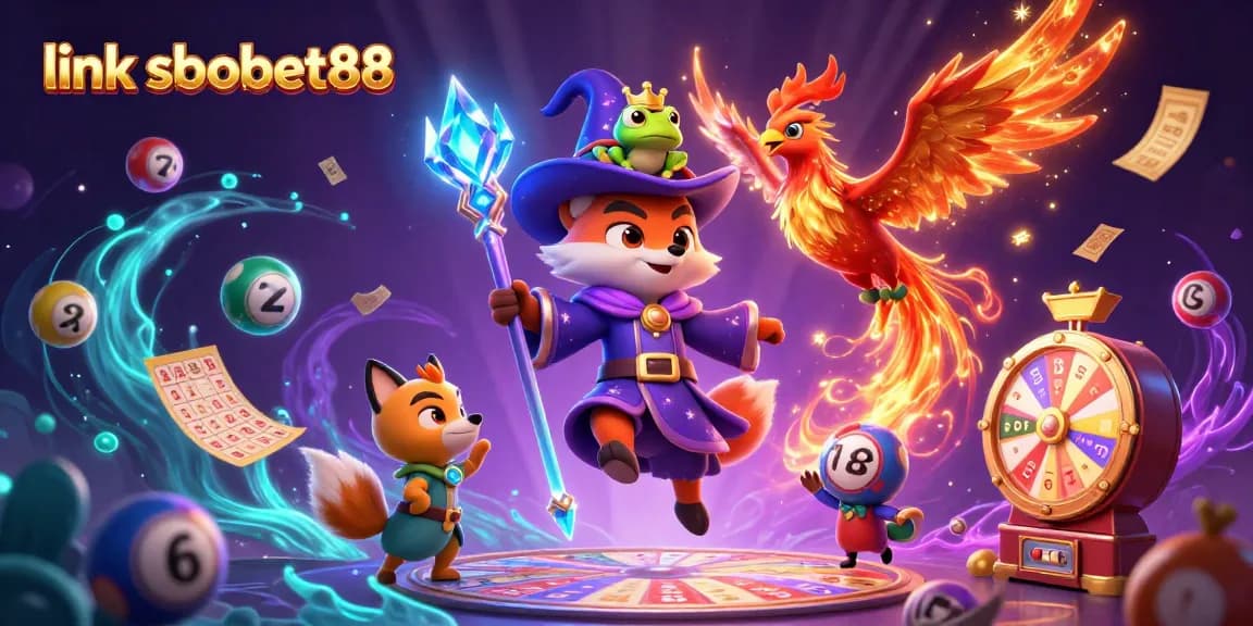 Win thrilling prizes with link sbobet88 in a vibrant casino-themed illustration rich with gaming elements.