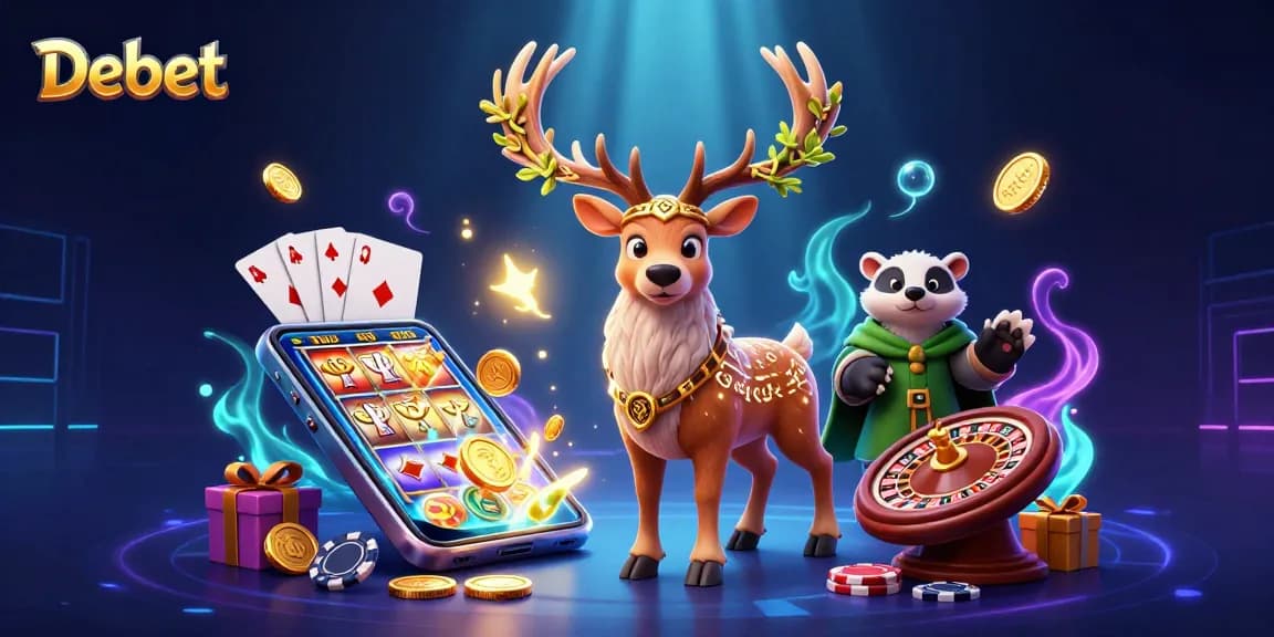 Experience exciting gaming adventures with Debet in a vibrant, richly detailed casino scene.