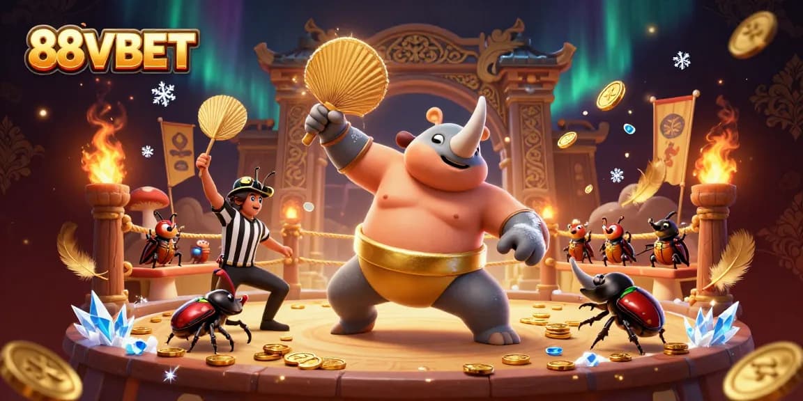 Experience the thrilling action at 88VBET with a dynamic scene of a sumo beetle champion.