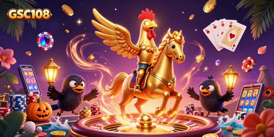 Experience thrilling gameplay with GSC108 in this vibrant casino illustration filled with excitement and rich elements.