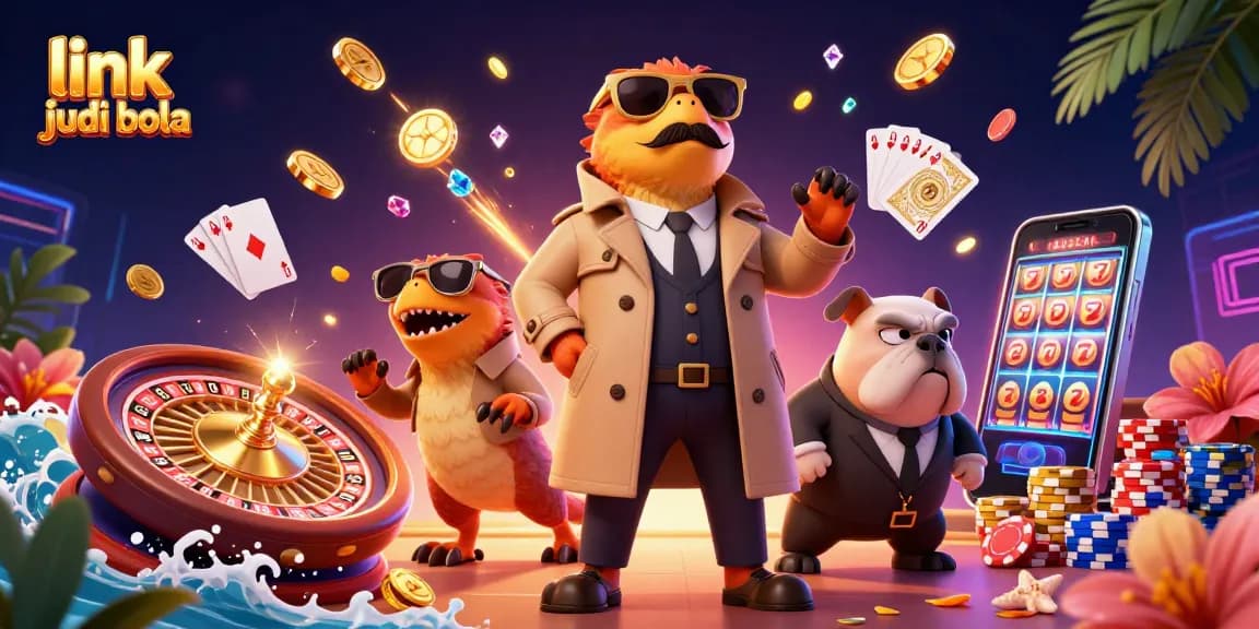 Join the fun at link judi bola with thrilling raptors in a trench coat at the casino!