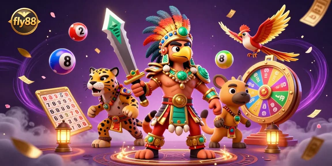 Experience the excitement of fly88 with vibrant warriors in a dynamic gambling scene filled with lottery and bingo elements.