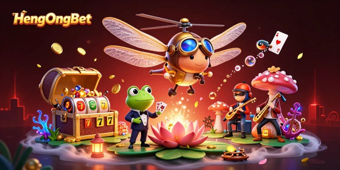 Experience thrilling slots at HengOngBet with an engaging 3D casino scene filled with animated characters.