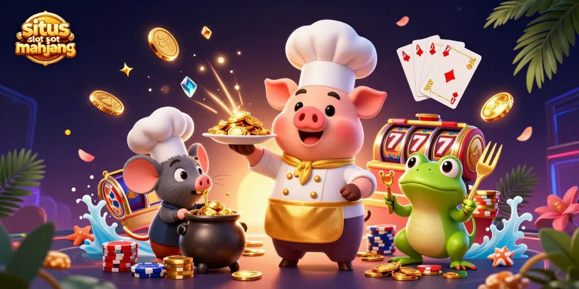 Experience the excitement of situs slot mahjong with a gourmet display of gold coins and vibrant casino elements.