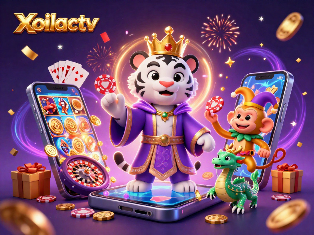 Xoilactv invites gamblers to immerse in vibrant casino fun, featuring an extravagant ensemble of characters amidst dynamic game elements.
