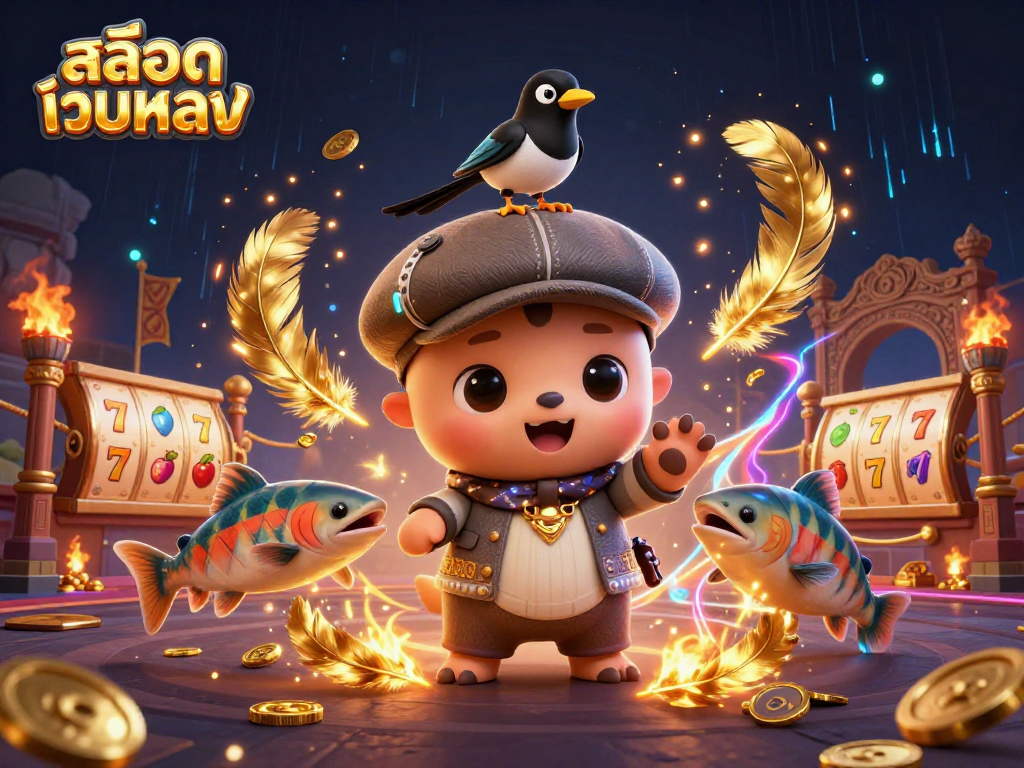 Experience the fun of สล็อตเว็บตรง with 3D cartoon baby Nessie and friends in a vibrant casino scene.