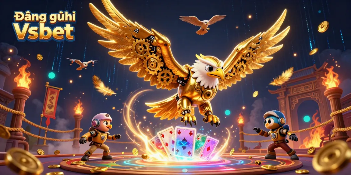 Engage in Đăng ký Vsbet with a vibrant 3D illustration of an eagle amid dynamic casino elements.