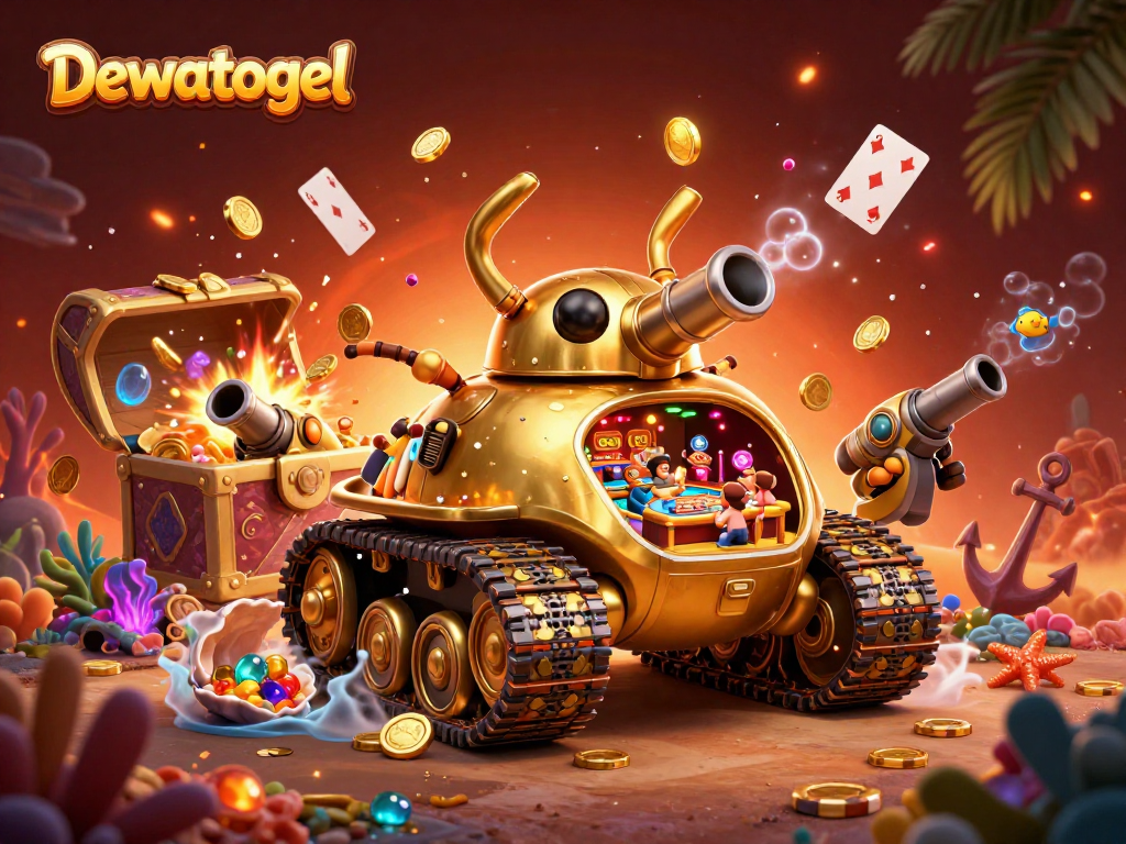 Dewatogel menghadirkan ilustrasi kasino yang memukau dengan tank keong emas dan elemen permainan yang kaya.