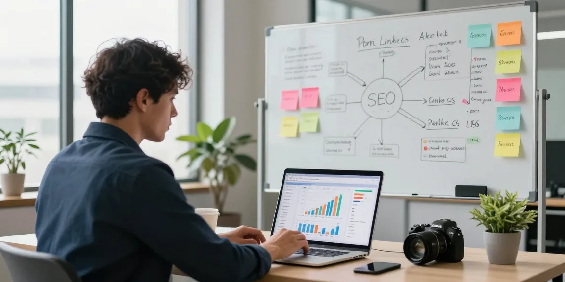 SEO analysis featuring pbn links seo data in a modern office.