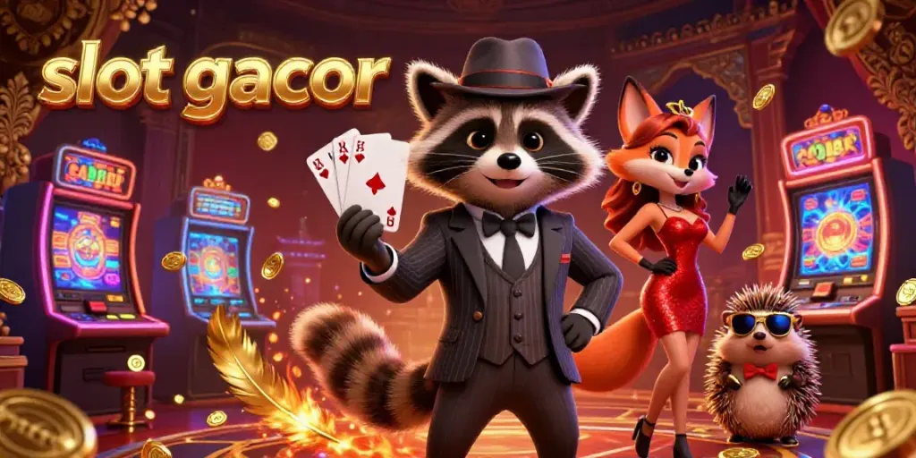Experience slot gacor excitement in a lively casino scene featuring animated characters and vibrant game elements.