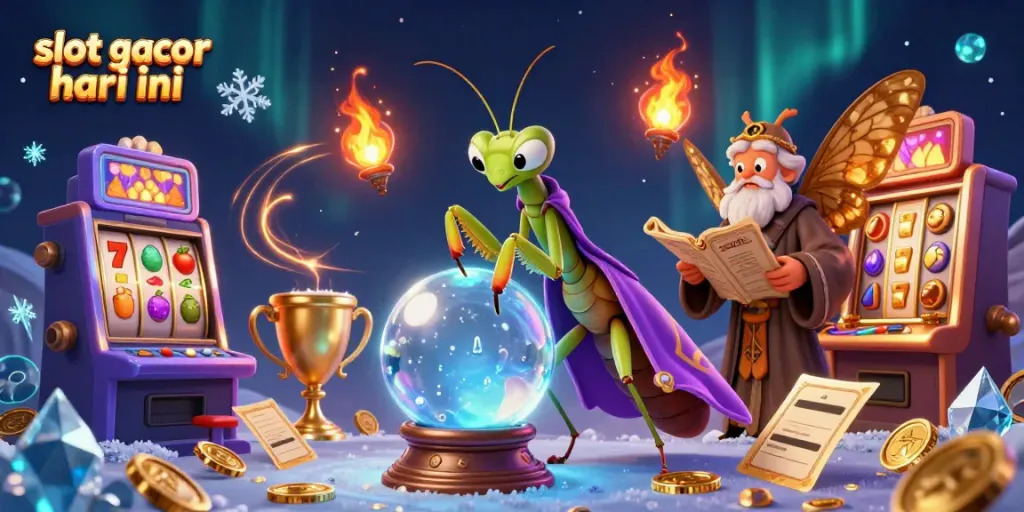 Gambarkan slot gacor hari ini dengan karakter menarik dan elemen kasino yang kaya detail.