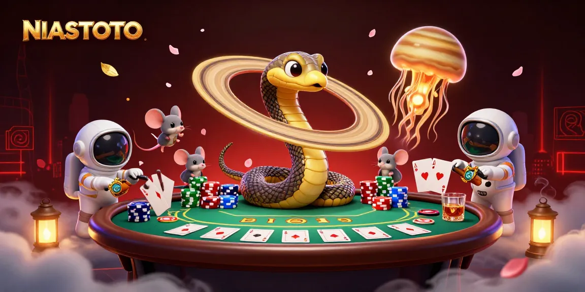 NIASTOTO menghadirkan ilustrasi 3D karakter kartun kasino yang penuh warna dan meriah.