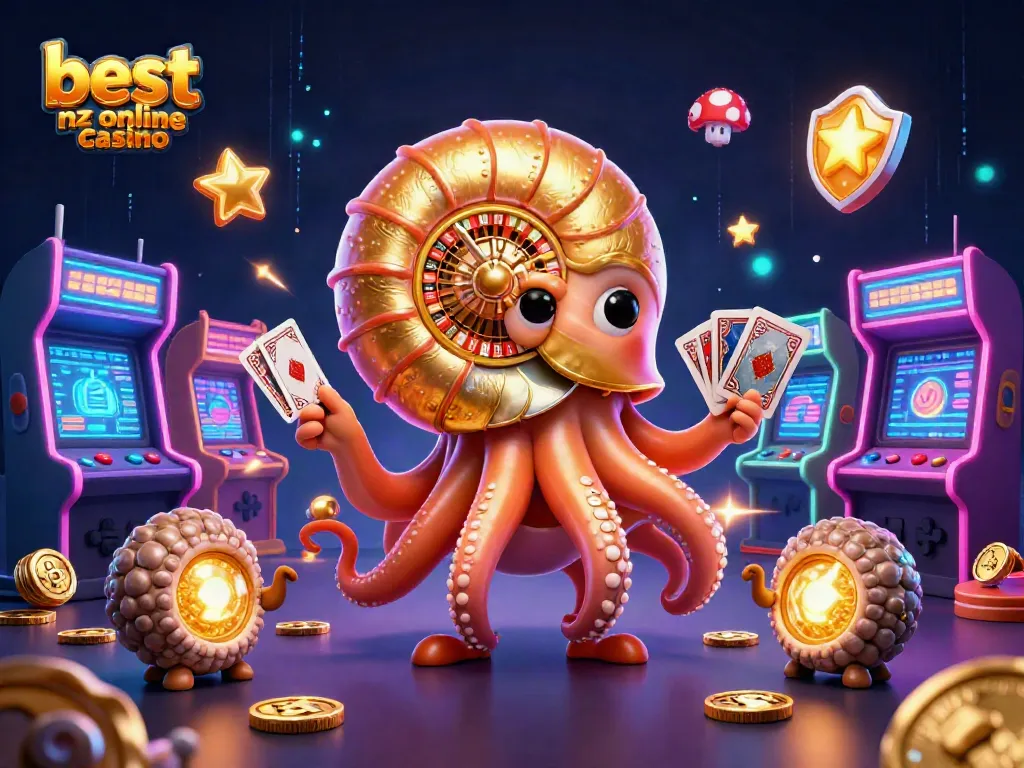 Engage with the best nz online casino in a vibrant 3D scene featuring a neon-lit nautilus roulette.