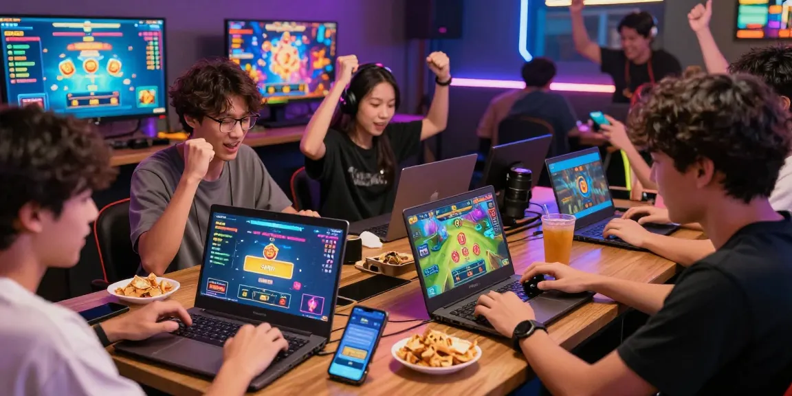 Players enjoying game bài đổi thưởng with vibrant graphics and lively atmosphere, celebrating wins and engaging in various games online.
