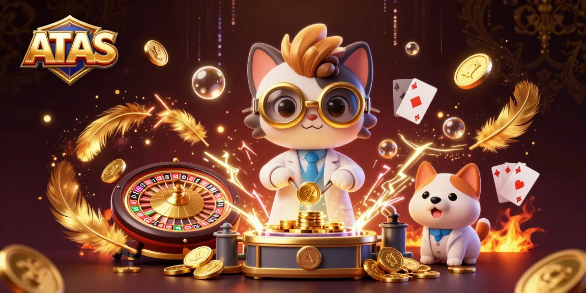 Engage with ATAS at the vibrant casino, experiencing high-energy gaming with mad scientist cat and assistant.